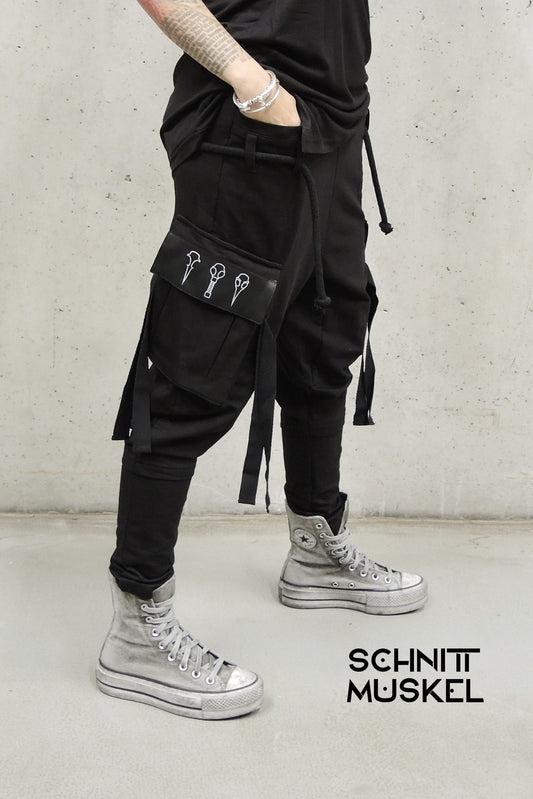 Haremshose, darkavantgarde Hose, Gothicmode, Unisexhose, Jogger, darkwear, urbanninja fashion, darkcyberfashion, darkcyberhose, ninjahose, dropcrotch pants, Hose mit tiefem Schritt