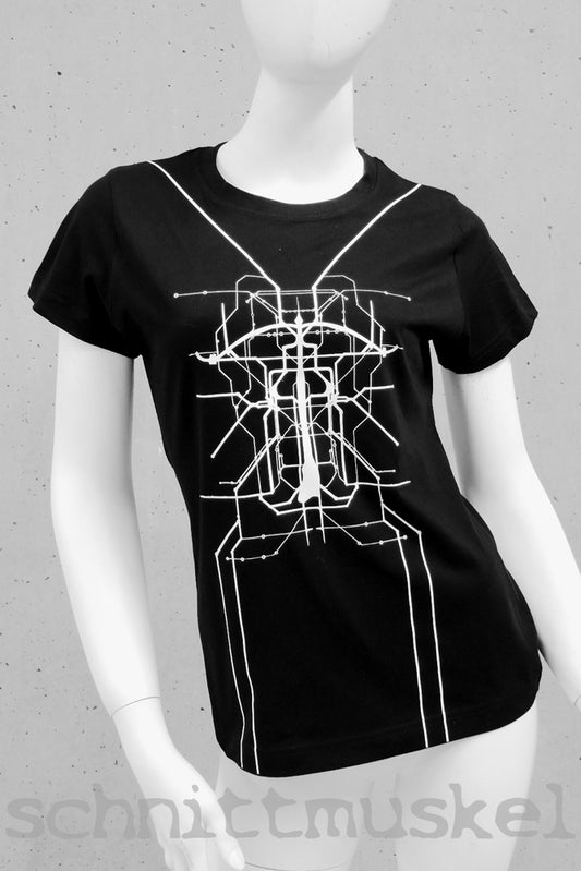 Gothickleidung, T-Shirt mit Armbrust, Cyberpunk, Cybergoth, Cyberstyle, Cyber, Gothickleidung, Gothic T-Shirt, darkwear, dunkle Mode, metro, Metroplan Druck,