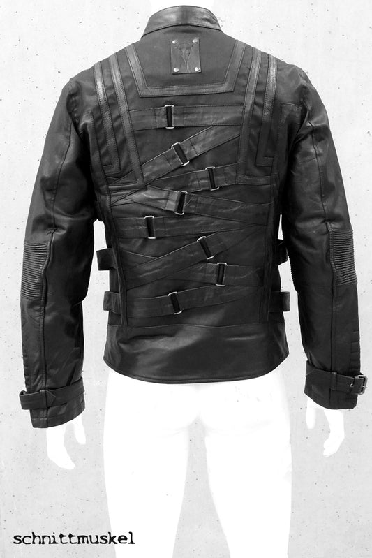 aussergewöhnliche Bikerjacke, Lederjacke Unikat, Unikatjacke, Gothicjacke, Gothiclederjacke, Bikerjacke, Jacke Mad Max, Jacke schnittmuskel, Jacke Denim schwarz