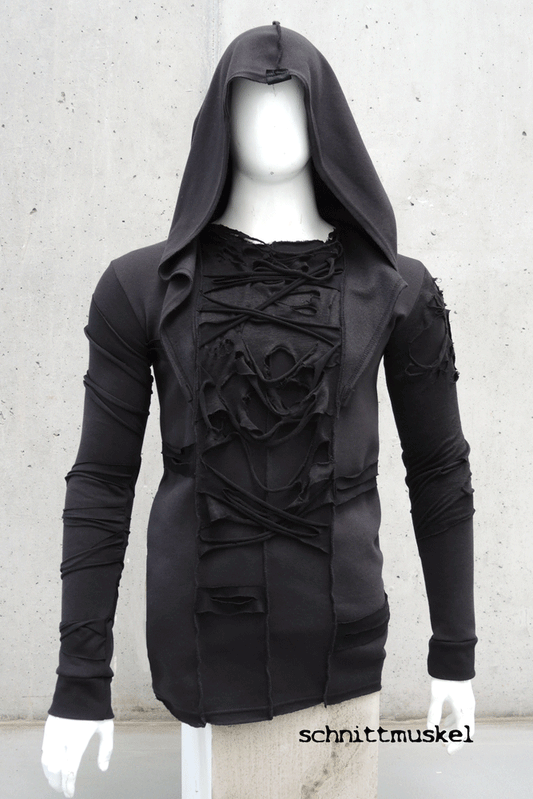 Gothicpullover, destroyed Pullover, Gothic Sweater, darkavantgarde Pullover, Darkwear germany, postapokalyptischer Pullover, aussergewöhnlicher Pullover