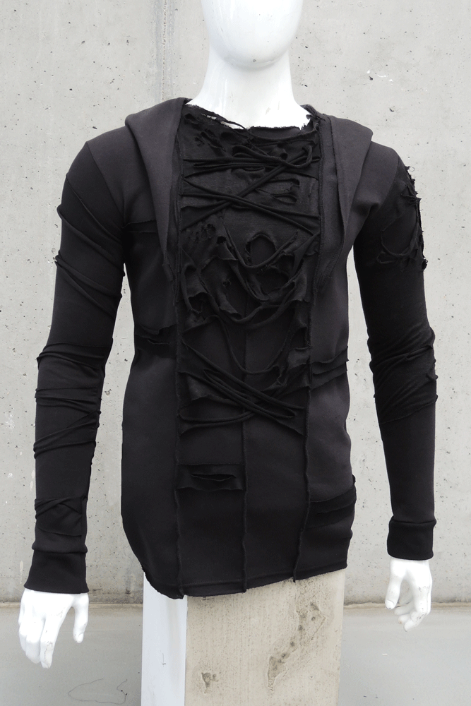 Gothicpullover, destroyed Pullover, Gothic Sweater, darkavantgarde Pullover, Darkwear germany, postapokalyptischer Pullover, aussergewöhnlicher Pullover