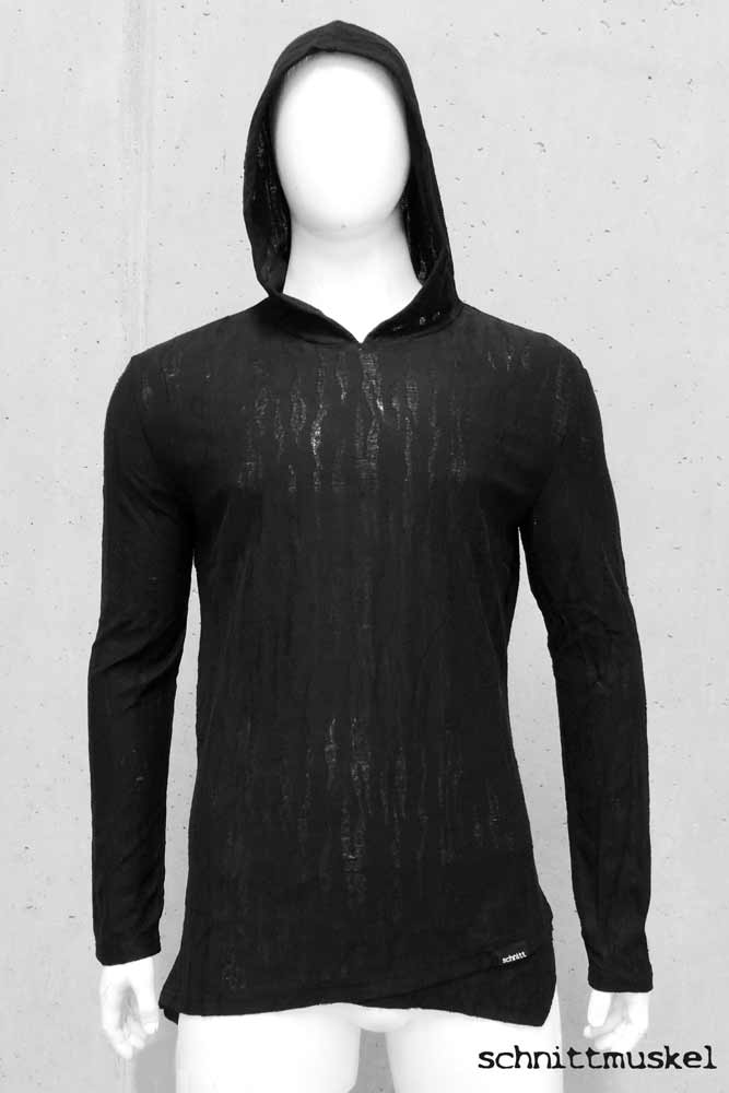 Shirt destroyed, Shirt mit Kapuze, Gothicshirt, Shirt darkavantgarde, Shirt diestressed, Kapuzenshirt, postapokalyptische Mode