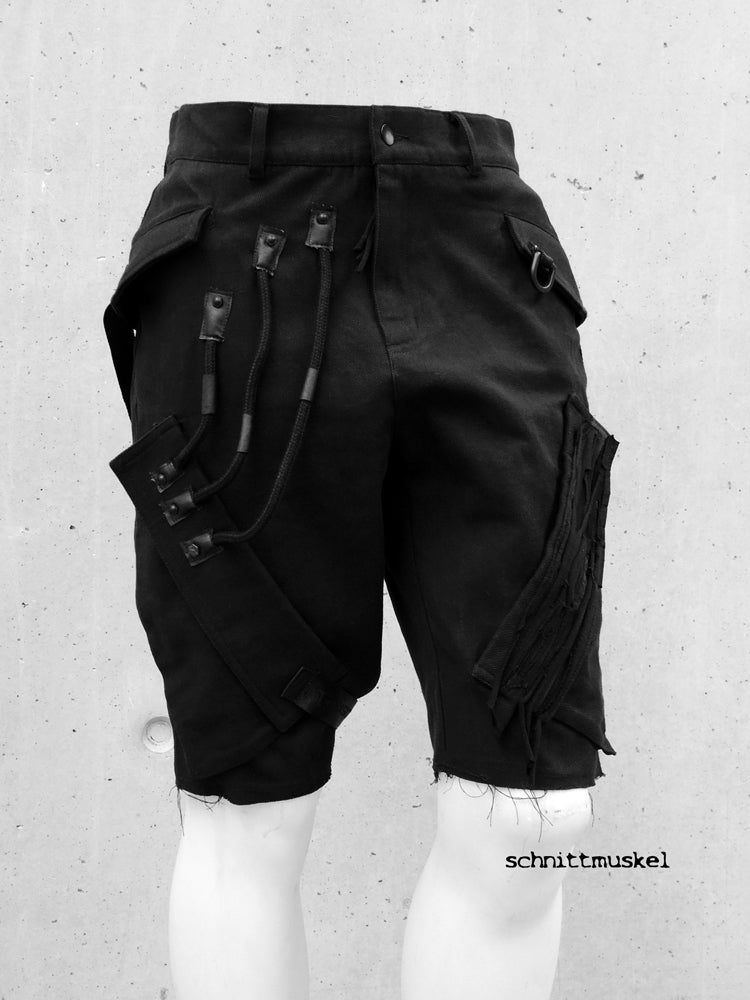 Cyberhose, Cyberstyle, Gothichose, kurze Cargohose schwarz, Gothicshorts,