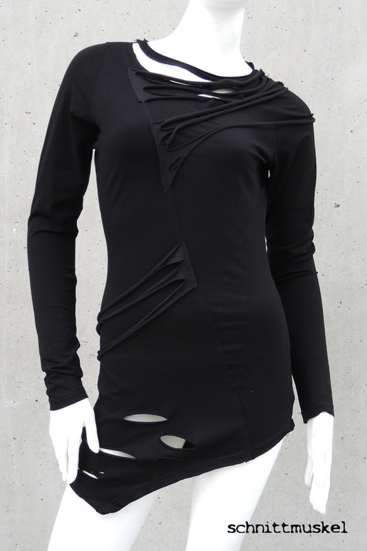 Damenshirt destroyed, Gothicshirt, Langarmshirt gothic, distressed Shirt. Modalshirt, darkavantgarde