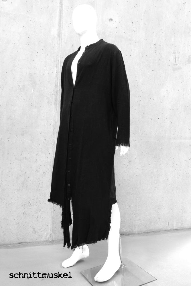 Hemdmantel, Hemdkleid schwarz, Leinenmantel, Gothicmantel, Gothickleidung, darkavantgarde, destroyed Mode