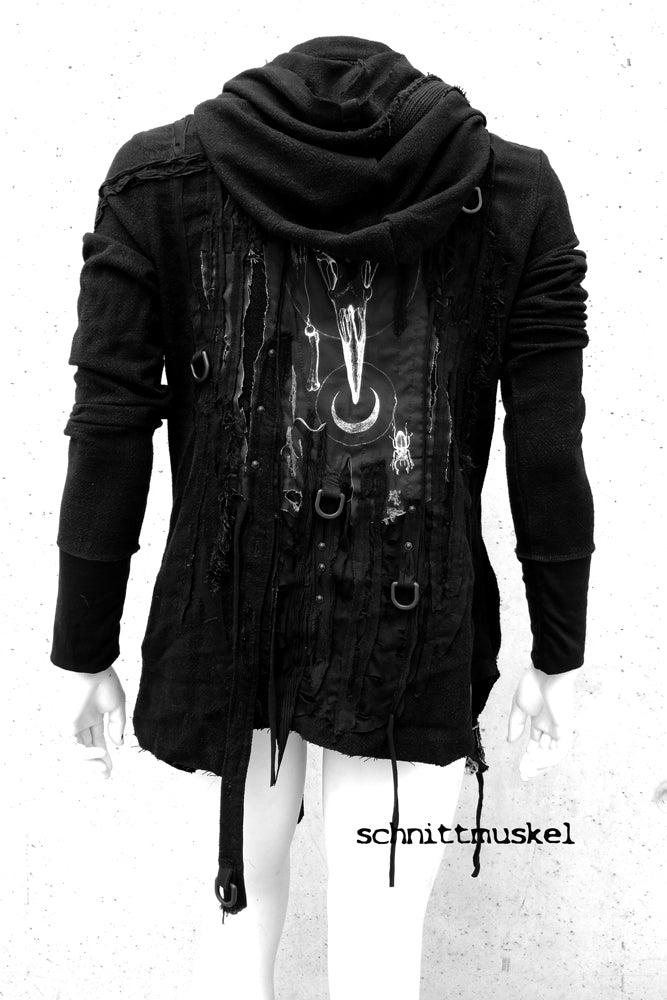 Gothicjacke, Gothichemd. dark avantgarde Mode, Paganstyle, Paganbekleidung, Jacke mit Rabenschädel, Vogelschädel, Bandoutfit