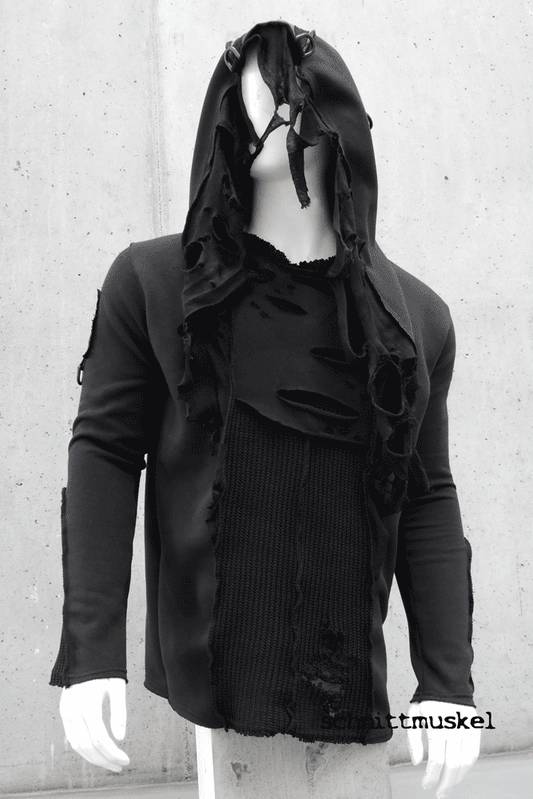 dark Avantgarde Pullover, Gothicpullover, aussergewöhnlicher Pullover, postapokalyptische MOde, Cyber Mode, Ceyberwear