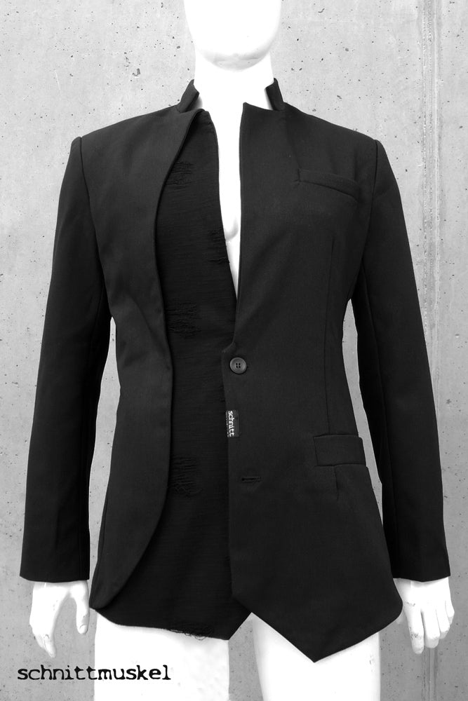 Jackett mit Stehkragen, Jackett asymmetrisch, Jackett Unikat, Jackett dark avantgarde, Jacket dark avantgarde, Sakko mit Stehkragen, Sakko dark avantgard, Sakko asymmetrisch