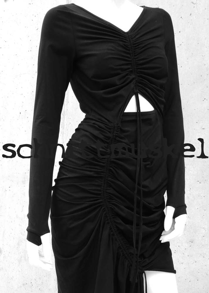 individuelles Kleid, Kleid mit Raffungen, Gothickleid, Streetgoth, Gothickleidung, Kleid mit verschiedenen Tragemöglichkeiten, variables Kleid, Kleid aus Modal, Kleid Bauchfrei, Kleid dark avantgarde, dark avantgarde,