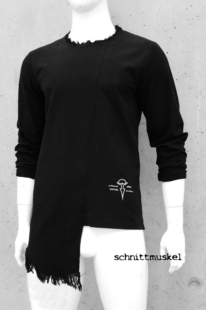 dark avant garde Langarmshirt, asymmetrisches Shirt, asymmetrisches Langarmshirt, Gothicshirt, Herrentunika, Tunika für Herren, asymmetrische Tunika, schwarze Tunika