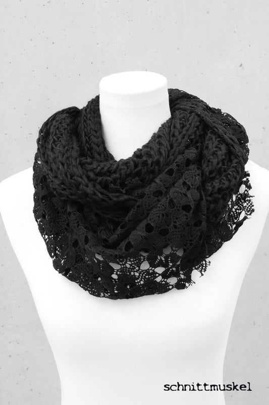 vordrapierter Schal, Gothicschal, Spitzenschal, Schal schwarz