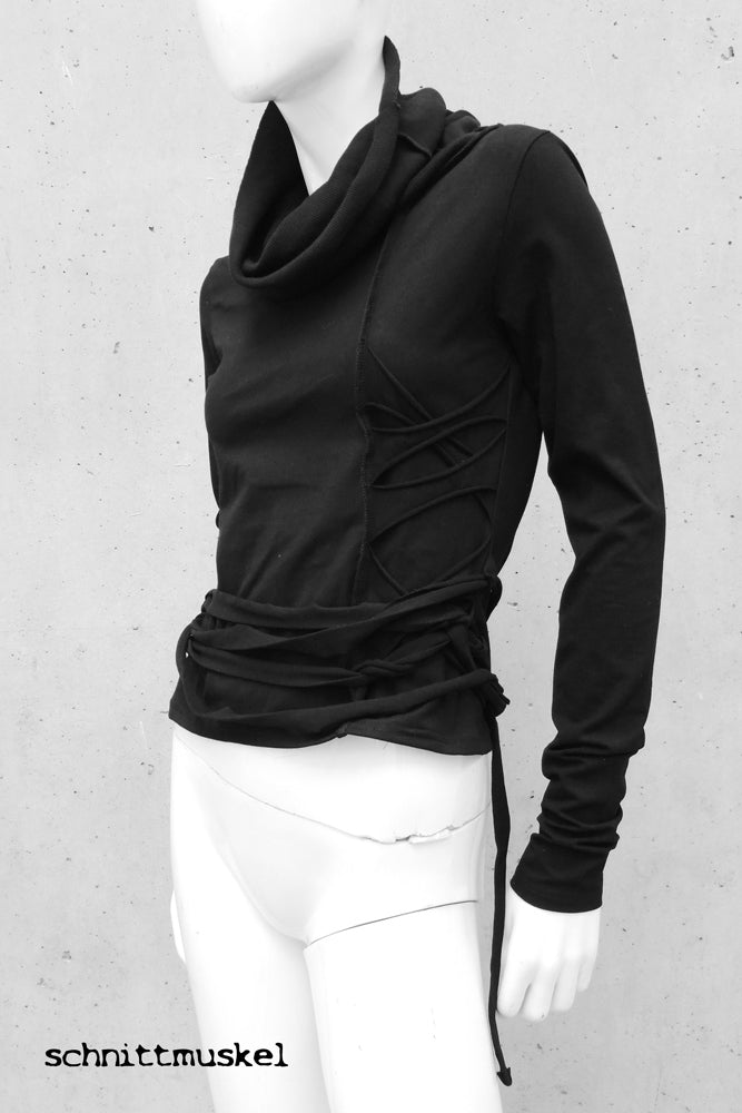 Darkavantgarde Langarmshirt, Langarmshirt Gothic, darkavantgarde, Rollkragenshirt, geschnürtes Langarmshirt