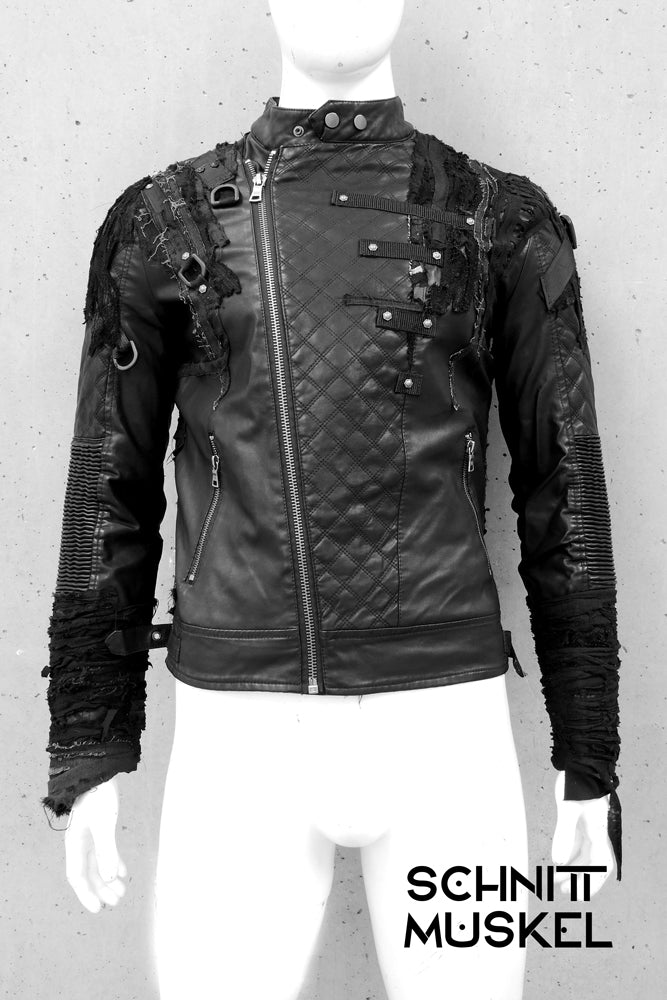 Statementjacke, Gothicjacke, Punkjacke, Bikerjacke, Metaljacke, Darkavantgarde, Gothicjacke, Jacke Fuck, schwarze Unikatjacke, postapokalyptische Jacke