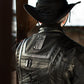 aussergewöhnliche Bikerjacke, Lederjacke Unikat, Unikatjacke, Gothicjacke, Gothiclederjacke, Bikerjacke, Jacke Mad Max, Jacke schnittmuskel, Jacke Denim schwarz